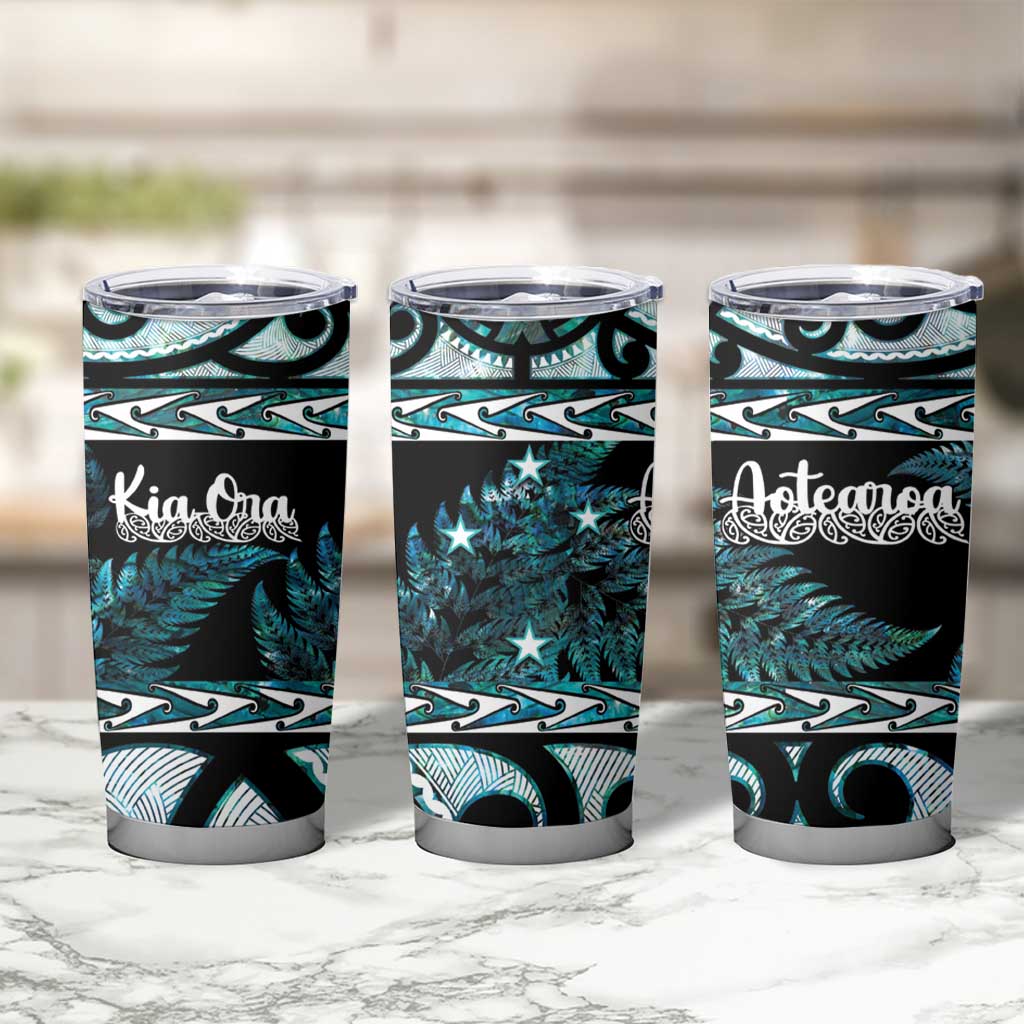 Kia Ora New Zealand Tumbler Cup Aotearoa Proud Maori Paua Shell Silver Fern - Aussie Hoodie