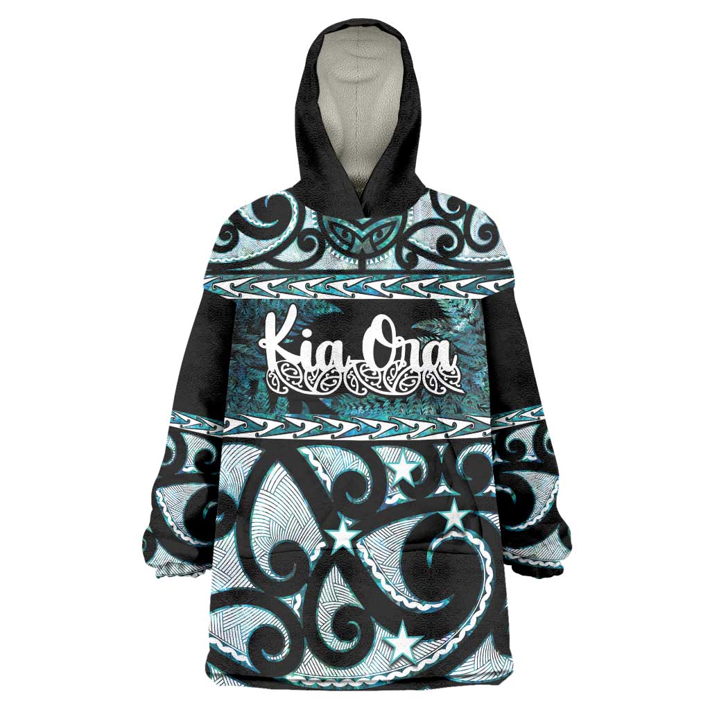 Kia Ora New Zealand Wearable Blanket Hoodie Aotearoa Proud Maori Paua Shell Silver Fern - Aussie Hoodie