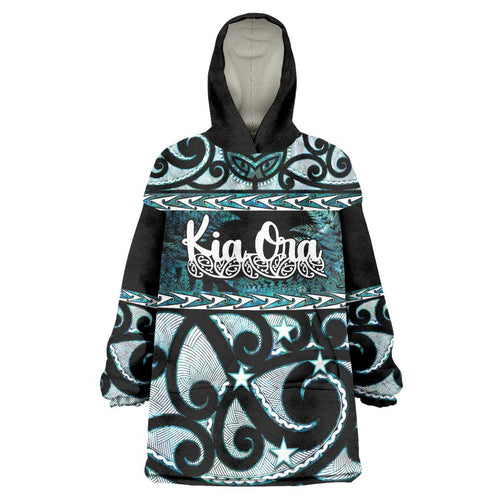 Kia Ora New Zealand Wearable Blanket Hoodie Aotearoa Proud Maori Paua Shell Silver Fern - Aussie Hoodie