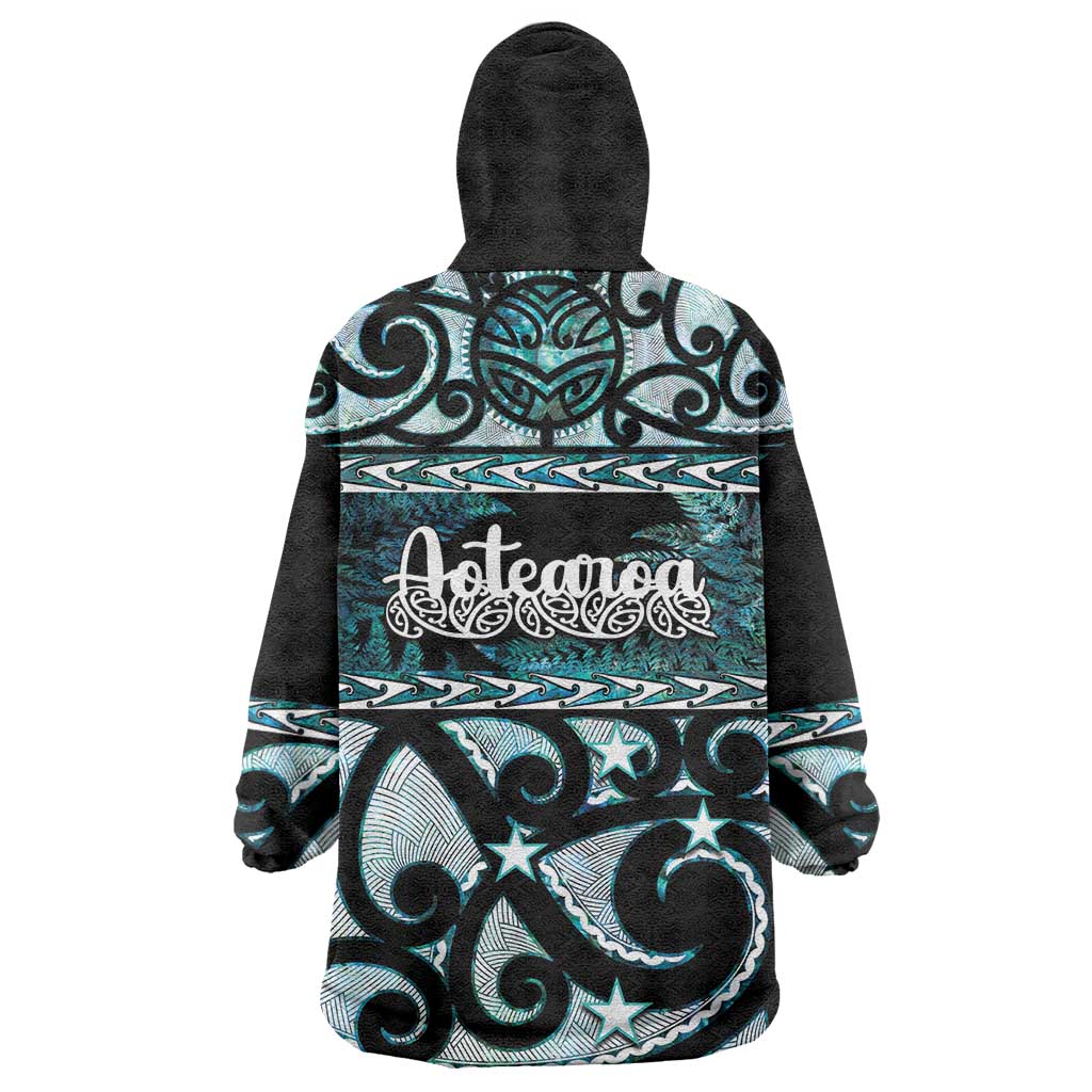 Kia Ora New Zealand Wearable Blanket Hoodie Aotearoa Proud Maori Paua Shell Silver Fern - Aussie Hoodie