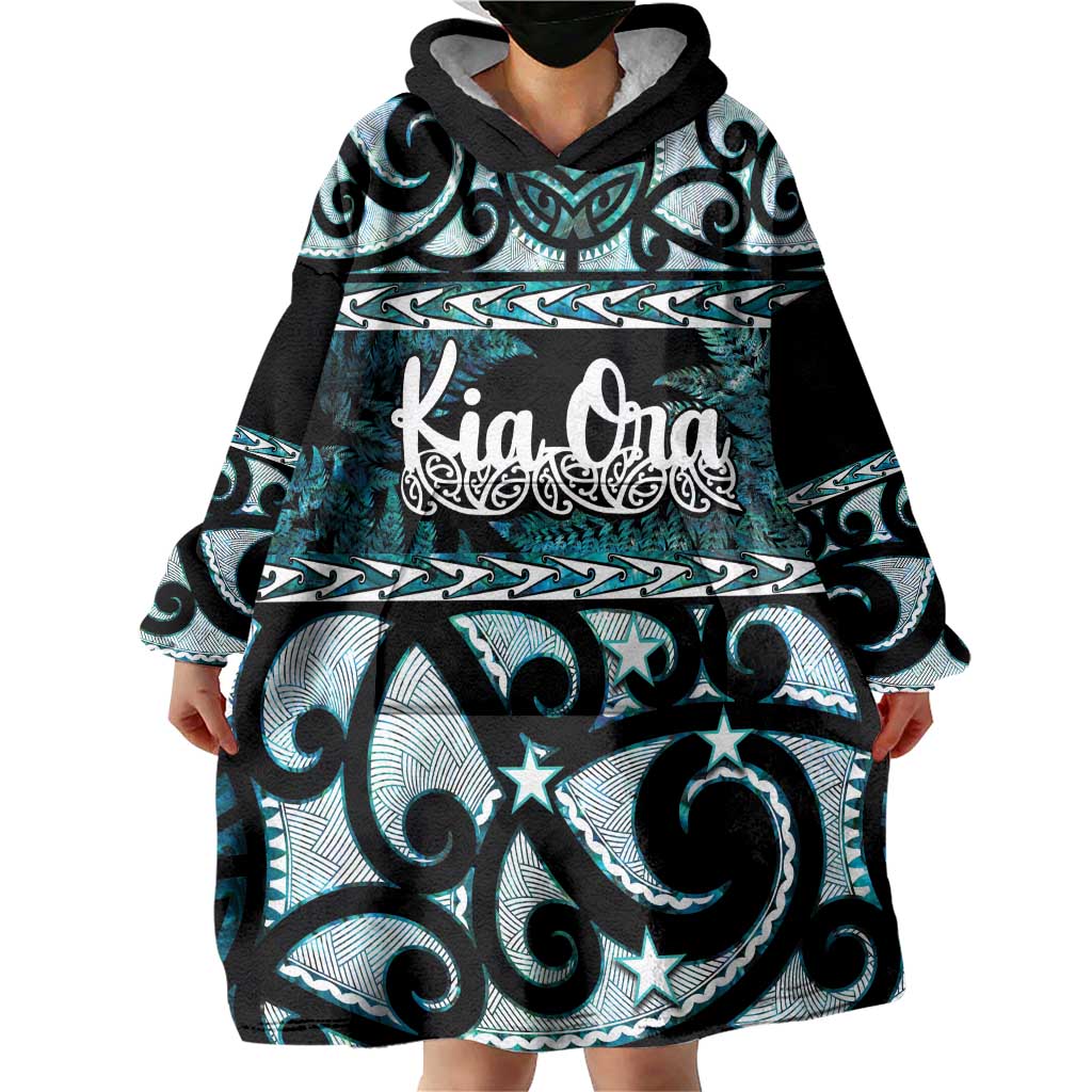 Kia Ora New Zealand Wearable Blanket Hoodie Aotearoa Proud Maori Paua Shell Silver Fern - Aussie Hoodie