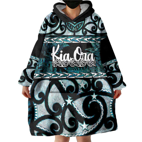 Kia Ora New Zealand Wearable Blanket Hoodie Aotearoa Proud Maori Paua Shell Silver Fern - Aussie Hoodie