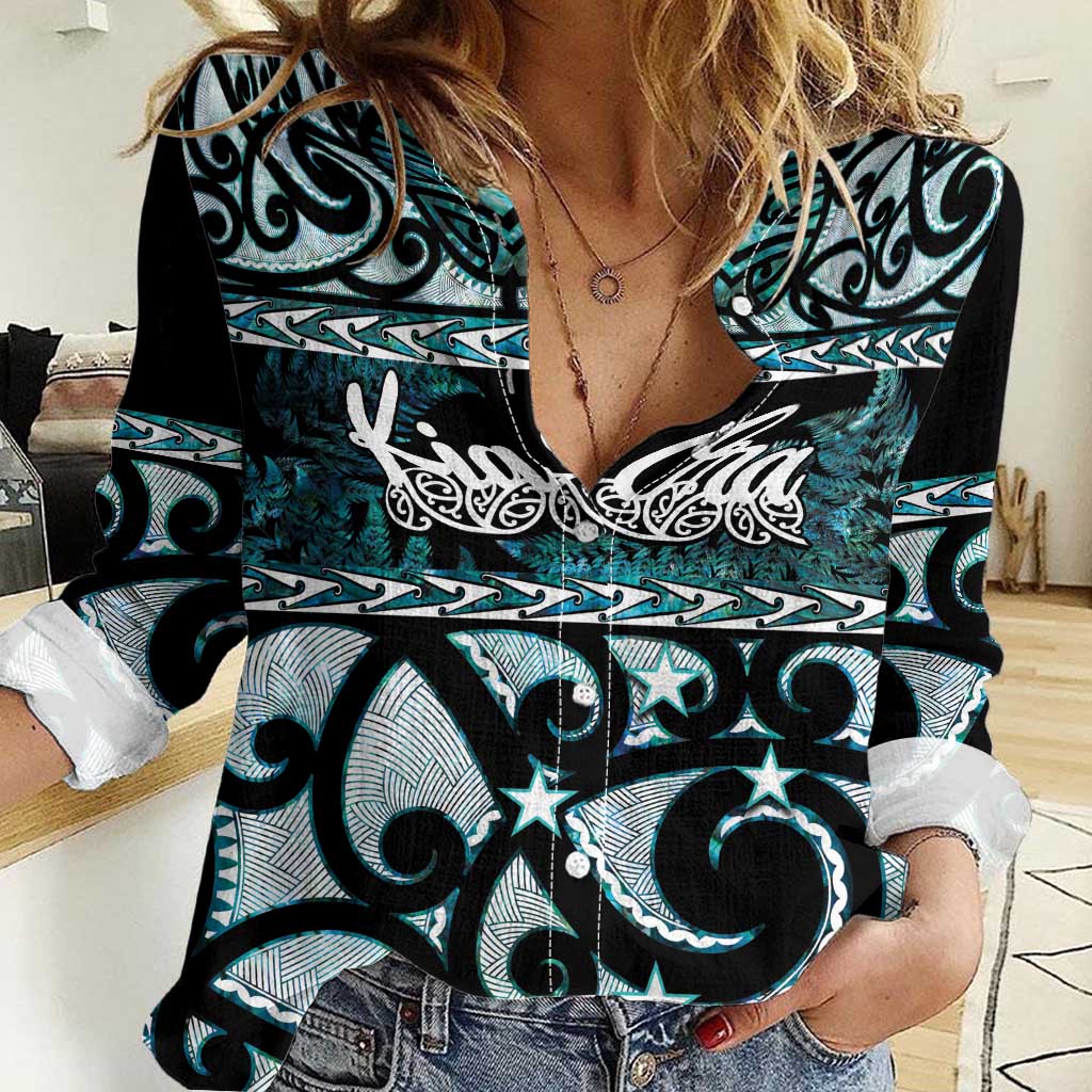 Kia Ora New Zealand Women Casual Shirt Aotearoa Proud Maori Paua Shell Silver Fern - Aussie Hoodie