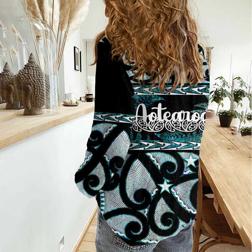 Kia Ora New Zealand Women Casual Shirt Aotearoa Proud Maori Paua Shell Silver Fern - Aussie Hoodie