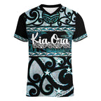 Kia Ora New Zealand Women V-Neck T-Shirt Aotearoa Proud Maori Paua Shell Silver Fern - Aussie Hoodie