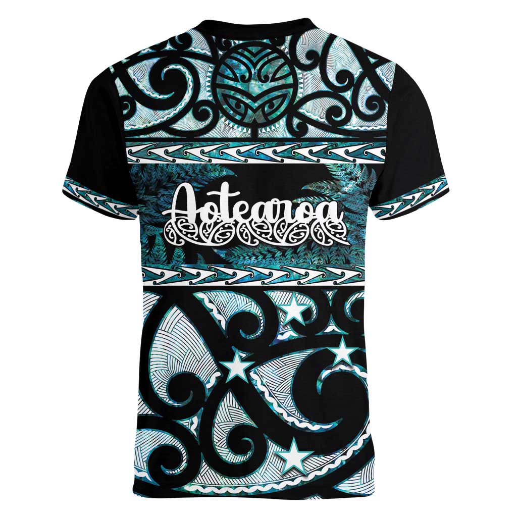 Kia Ora New Zealand Women V-Neck T-Shirt Aotearoa Proud Maori Paua Shell Silver Fern - Aussie Hoodie