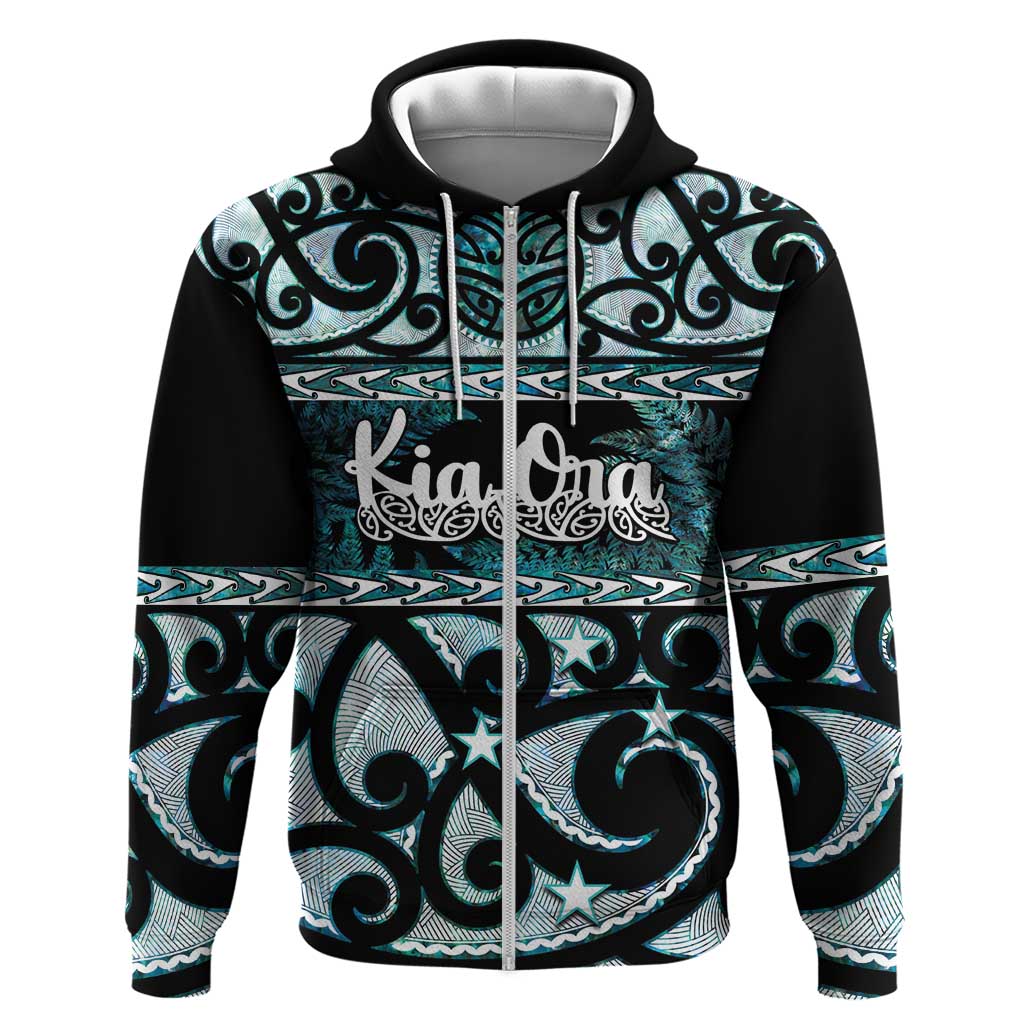 Kia Ora New Zealand Zip Hoodie Aotearoa Proud Maori Paua Shell Silver Fern - Aussie Hoodie