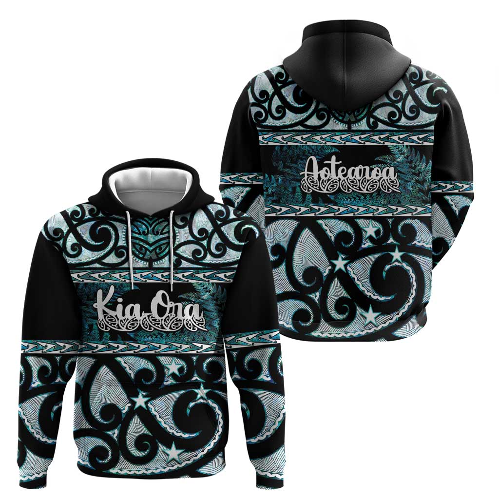 Kia Ora New Zealand Zip Hoodie Aotearoa Proud Maori Paua Shell Silver Fern - Aussie Hoodie