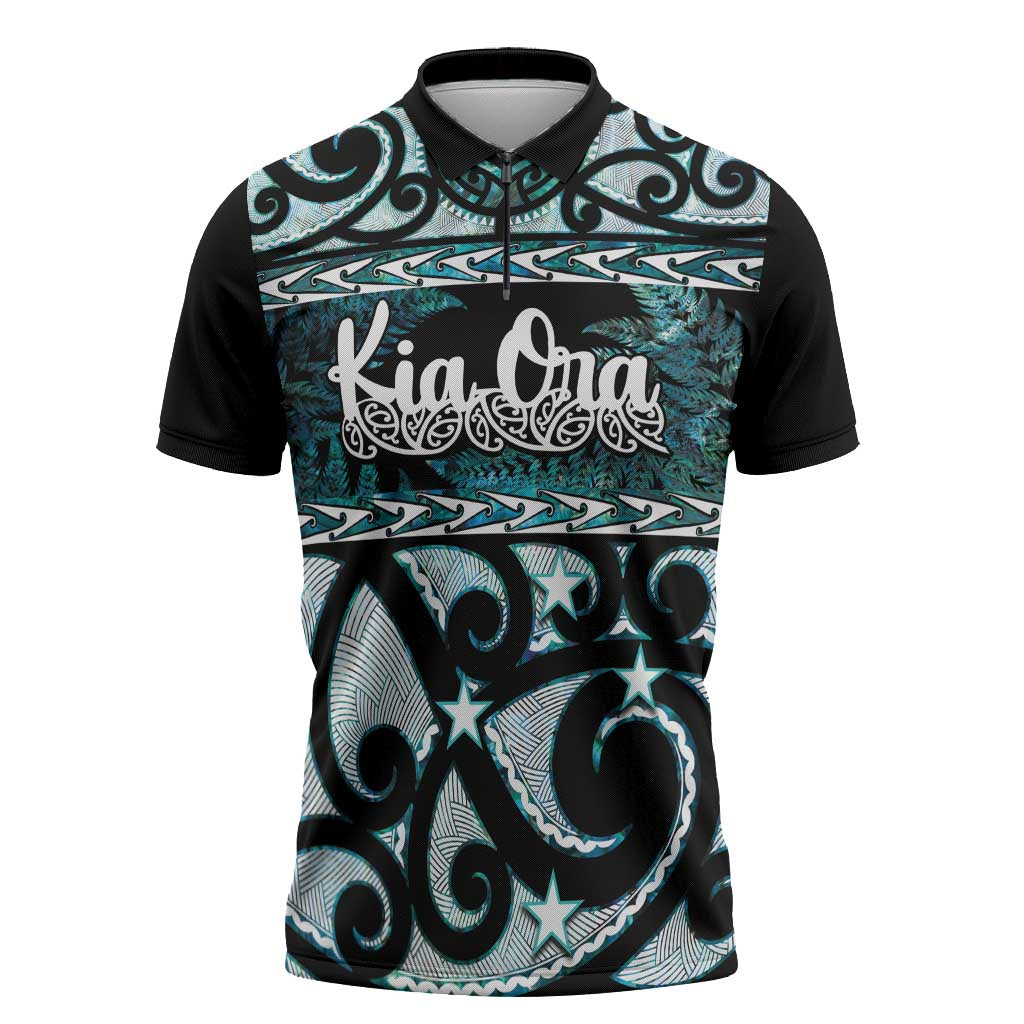 Kia Ora New Zealand Zipper Polo Shirt Aotearoa Proud Maori Paua Shell Silver Fern - Aussie Hoodie