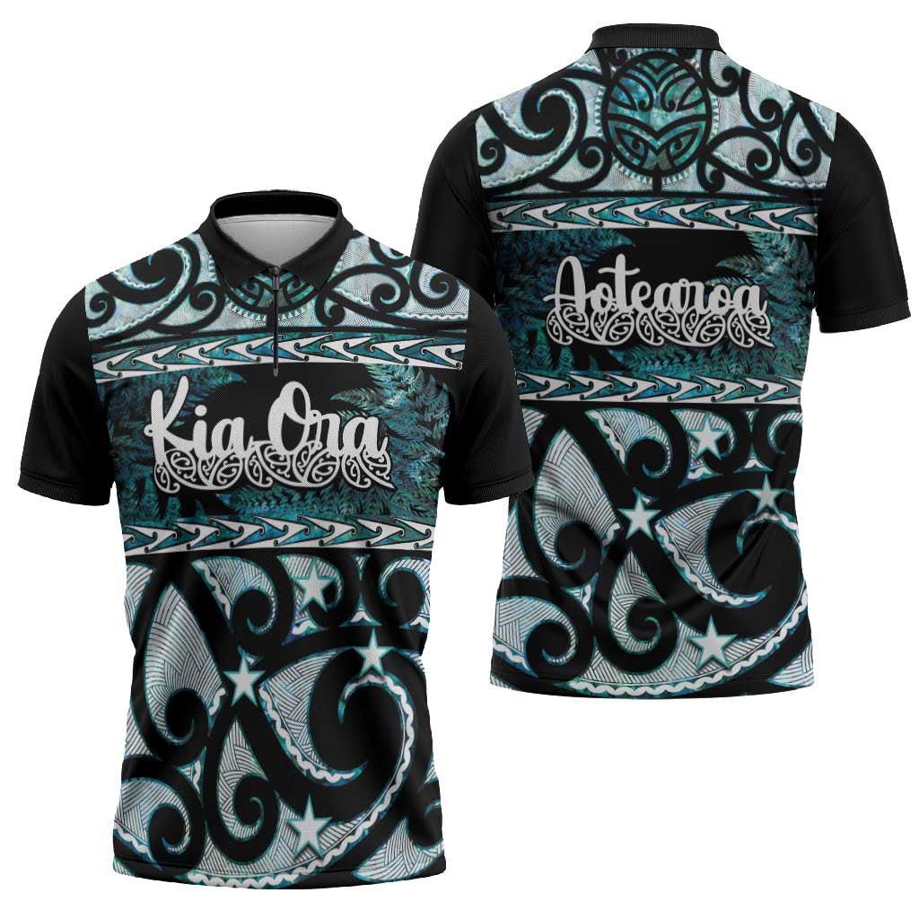 Kia Ora New Zealand Zipper Polo Shirt Aotearoa Proud Maori Paua Shell Silver Fern - Aussie Hoodie