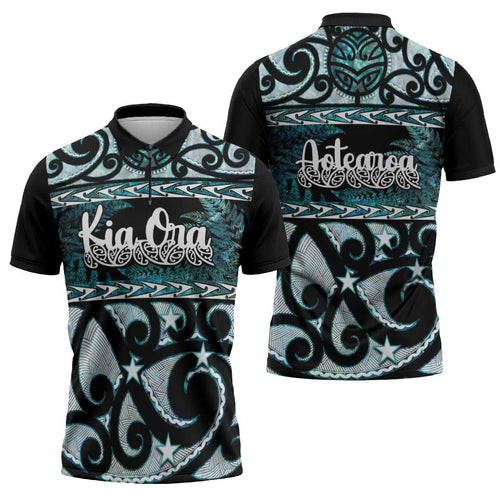 Kia Ora New Zealand Zipper Polo Shirt Aotearoa Proud Maori Paua Shell Silver Fern - Aussie Hoodie