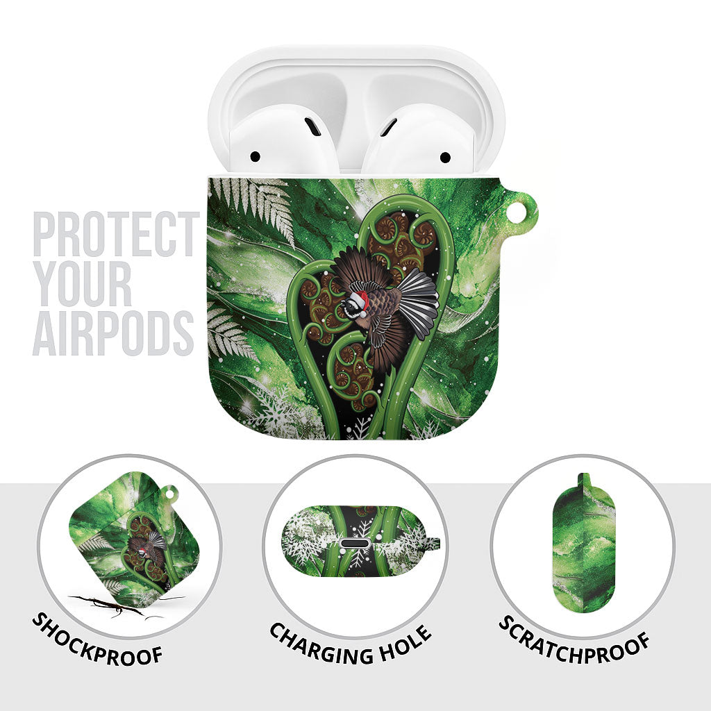 Piwakawaka New Zealand Christmas In July AirPods Case NZ Aroha Koru Fern Marble Vibes