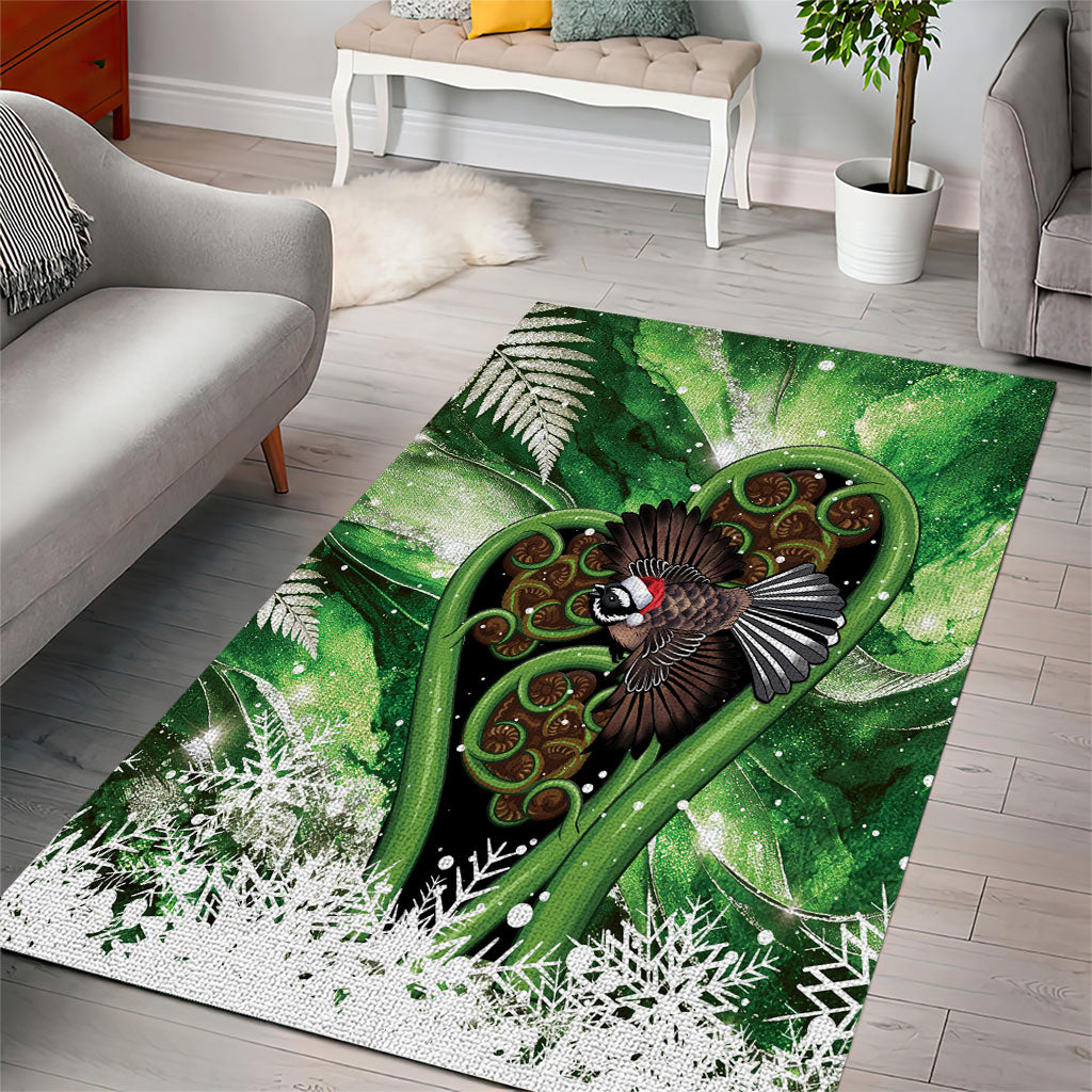 Piwakawaka New Zealand Christmas In July Area Rug NZ Aroha Koru Fern Marble Vibes