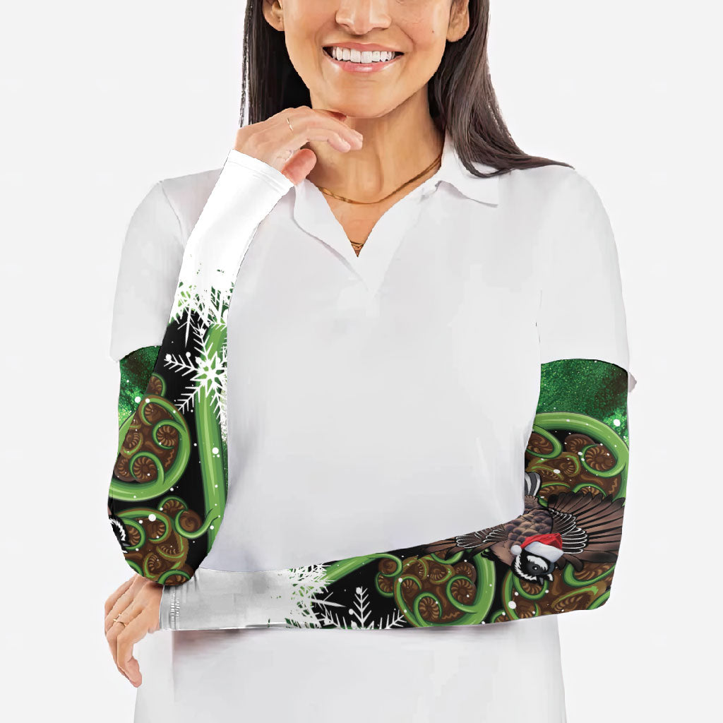Piwakawaka New Zealand Christmas In July Arm Sleeves NZ Aroha Koru Fern Marble Vibes