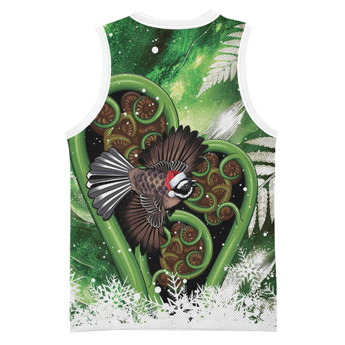 Piwakawaka New Zealand Christmas In July Basketball Jersey NZ Aroha Koru Fern Marble Vibes