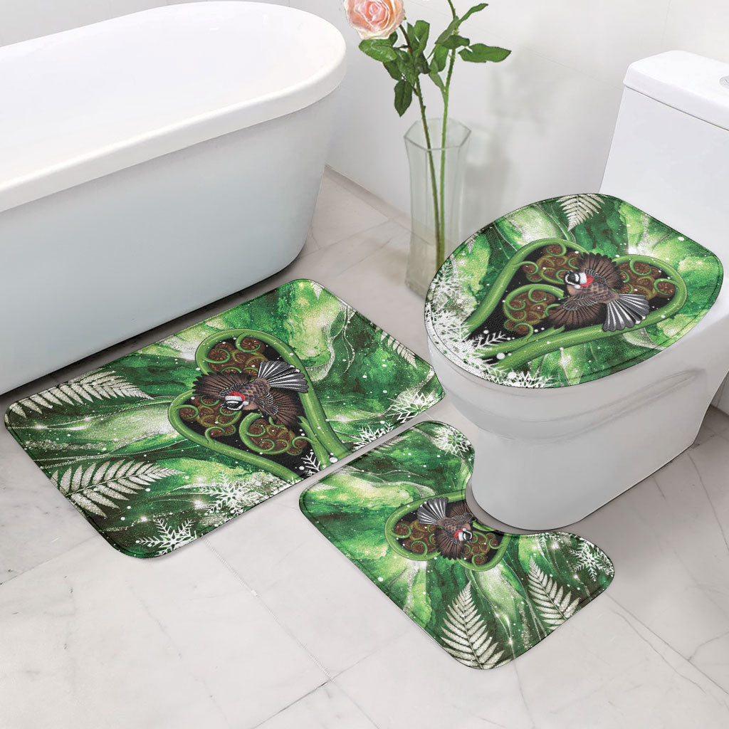 Piwakawaka New Zealand Christmas In July Bathroom Set NZ Aroha Koru Fern Marble Vibes