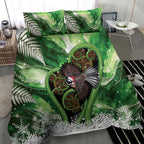 Piwakawaka New Zealand Christmas In July Bedding Set NZ Aroha Koru Fern Marble Vibes