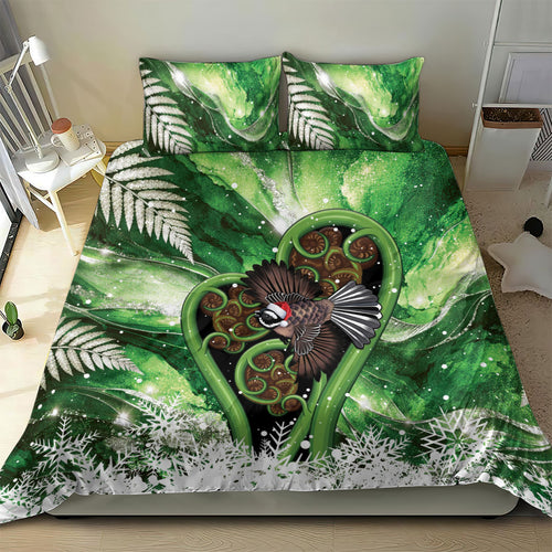 Piwakawaka New Zealand Christmas In July Bedding Set NZ Aroha Koru Fern Marble Vibes