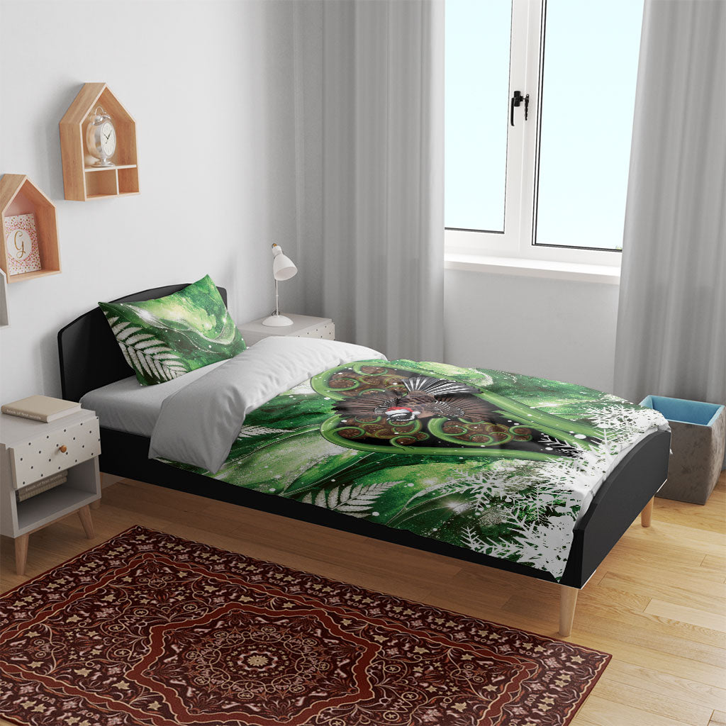 Piwakawaka New Zealand Christmas In July Bedding Set NZ Aroha Koru Fern Marble Vibes