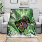 Piwakawaka New Zealand Christmas In July Blanket NZ Aroha Koru Fern Marble Vibes