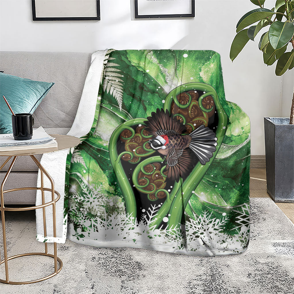 Piwakawaka New Zealand Christmas In July Blanket NZ Aroha Koru Fern Marble Vibes
