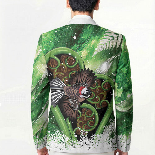 Piwakawaka New Zealand Christmas In July Blazer NZ Aroha Koru Fern Marble Vibes