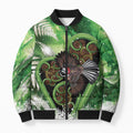 Piwakawaka New Zealand Christmas In July Bomber Puffer Jacket NZ Aroha Koru Fern Marble Vibes