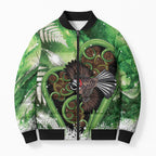 Piwakawaka New Zealand Christmas In July Bomber Puffer Jacket NZ Aroha Koru Fern Marble Vibes
