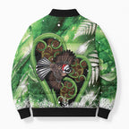 Piwakawaka New Zealand Christmas In July Bomber Puffer Jacket NZ Aroha Koru Fern Marble Vibes