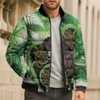 Piwakawaka New Zealand Christmas In July Bomber Puffer Jacket NZ Aroha Koru Fern Marble Vibes