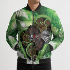 Piwakawaka New Zealand Christmas In July Bomber Puffer Jacket NZ Aroha Koru Fern Marble Vibes