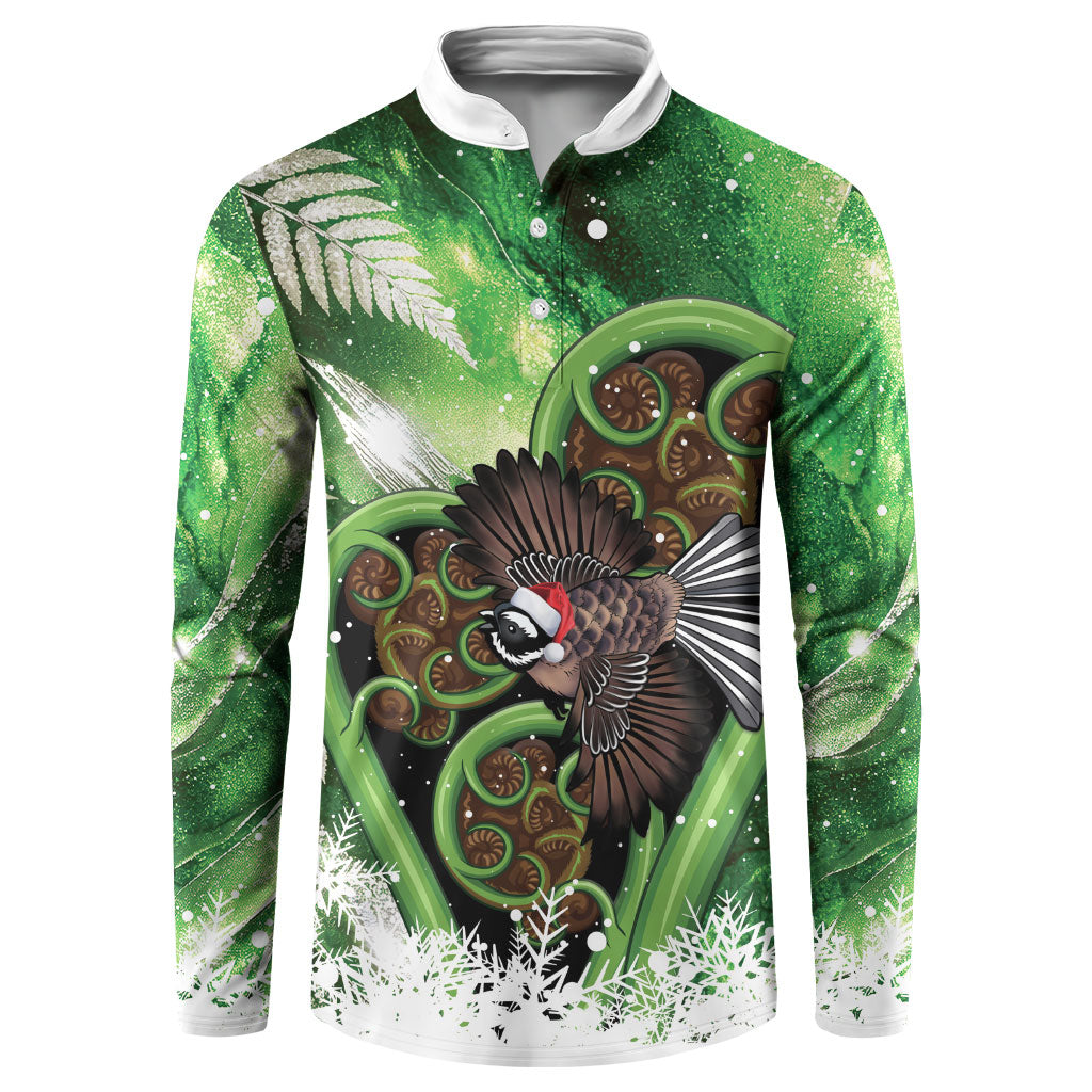 Piwakawaka New Zealand Christmas In July Button Sweatshirt NZ Aroha Koru Fern Marble Vibes