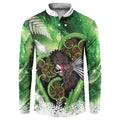 Piwakawaka New Zealand Christmas In July Button Sweatshirt NZ Aroha Koru Fern Marble Vibes
