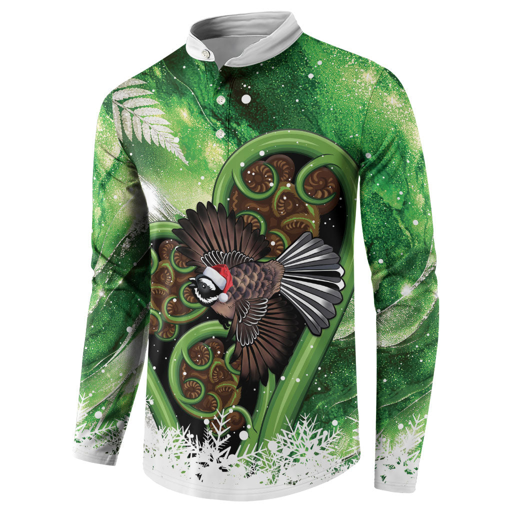 Piwakawaka New Zealand Christmas In July Button Sweatshirt NZ Aroha Koru Fern Marble Vibes