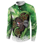 Piwakawaka New Zealand Christmas In July Button Sweatshirt NZ Aroha Koru Fern Marble Vibes