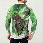 Piwakawaka New Zealand Christmas In July Button Sweatshirt NZ Aroha Koru Fern Marble Vibes