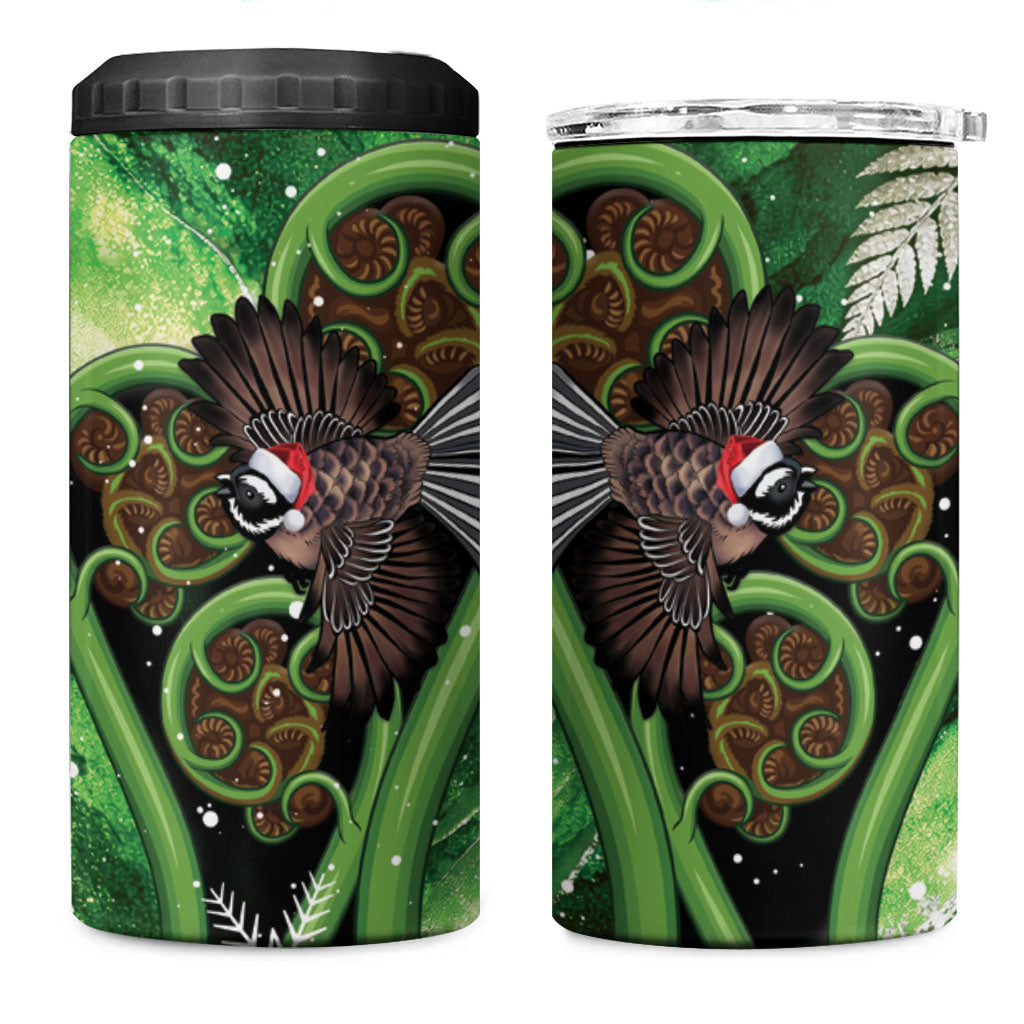 Piwakawaka New Zealand Christmas In July 4 in 1 Can Cooler Tumbler NZ Aroha Koru Fern Marble Vibes