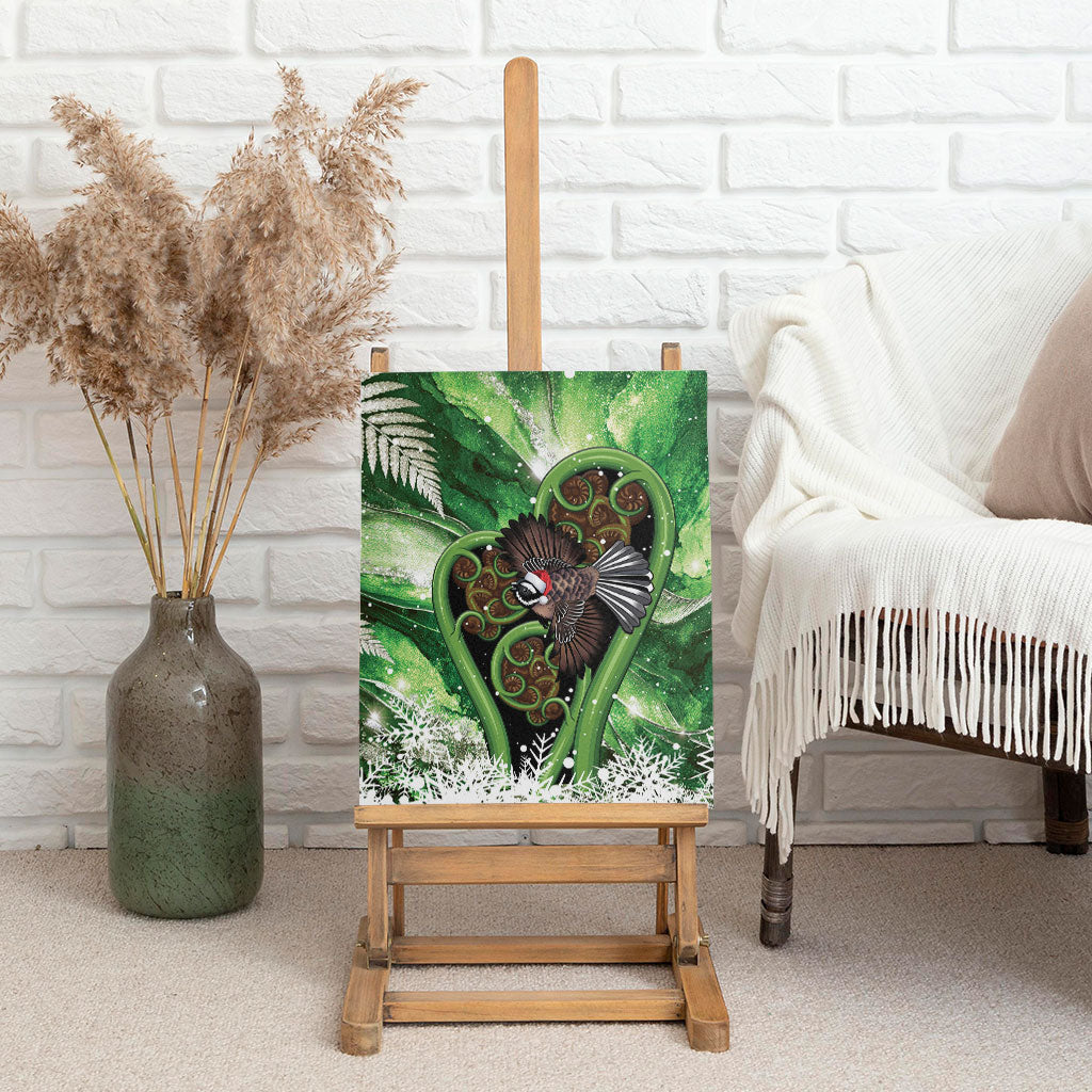 Piwakawaka New Zealand Christmas In July Canvas Wall Art NZ Aroha Koru Fern Marble Vibes