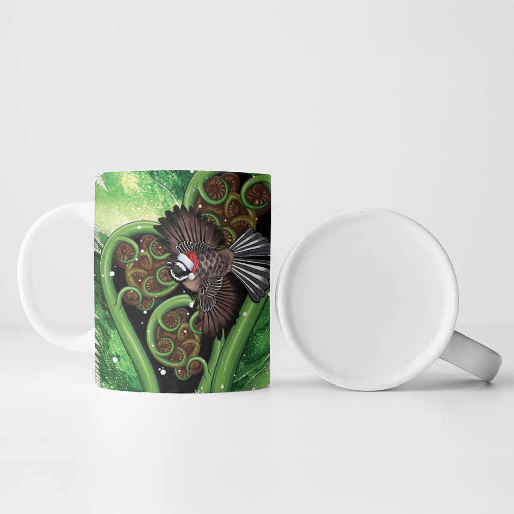 Piwakawaka New Zealand Christmas In July Ceramic Mug NZ Aroha Koru Fern Marble Vibes