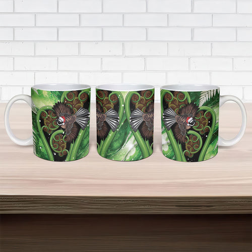 Piwakawaka New Zealand Christmas In July Ceramic Mug NZ Aroha Koru Fern Marble Vibes