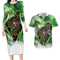 Piwakawaka New Zealand Christmas In July Couples Matching Long Sleeve Bodycon Dress and Hawaiian Shirt NZ Aroha Koru Fern Marble Vibes