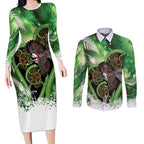 Piwakawaka New Zealand Christmas In July Couples Matching Long Sleeve Bodycon Dress and Long Sleeve Button Shirt NZ Aroha Koru Fern Marble Vibes