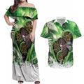 Piwakawaka New Zealand Christmas In July Couples Matching Off Shoulder Maxi Dress and Hawaiian Shirt NZ Aroha Koru Fern Marble Vibes