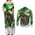 Piwakawaka New Zealand Christmas In July Couples Matching Off Shoulder Maxi Dress and Long Sleeve Button Shirt NZ Aroha Koru Fern Marble Vibes