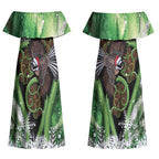 Piwakawaka New Zealand Christmas In July Couples Matching Off Shoulder Maxi Dress and Long Sleeve Button Shirt NZ Aroha Koru Fern Marble Vibes LT14