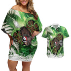 Piwakawaka New Zealand Christmas In July Couples Matching Off Shoulder Short Dress and Hawaiian Shirt NZ Aroha Koru Fern Marble Vibes