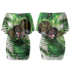Piwakawaka New Zealand Christmas In July Couples Matching Off Shoulder Short Dress and Long Sleeve Button Shirt NZ Aroha Koru Fern Marble Vibes LT14