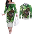 Piwakawaka New Zealand Christmas In July Couples Matching Off The Shoulder Long Sleeve Dress and Long Sleeve Button Shirt NZ Aroha Koru Fern Marble Vibes