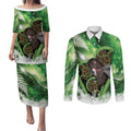 Piwakawaka New Zealand Christmas In July Couples Matching Puletasi and Long Sleeve Button Shirt NZ Aroha Koru Fern Marble Vibes