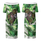 Piwakawaka New Zealand Christmas In July Couples Matching Puletasi and Long Sleeve Button Shirt NZ Aroha Koru Fern Marble Vibes LT14